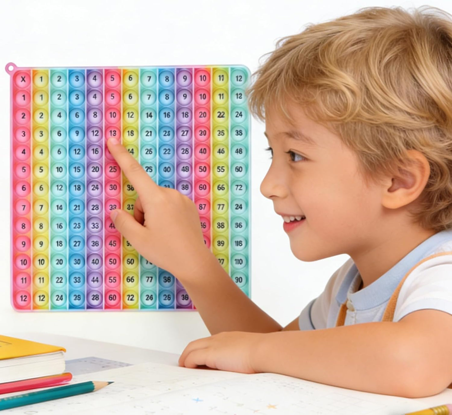 2 in 1 Multiplication Table Game and Digital Addition Table P0PP Math Toy, DK-SIMINA Rainbow Dimple Finger tip Toy, Math Manipulation Game, Create Various Math Operations (1 PCS)