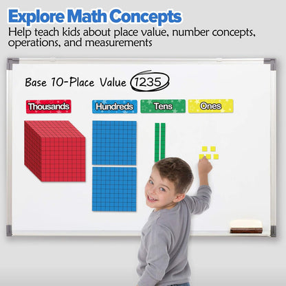 Torlam 131 PCS Magnetic Base Ten Blocks - Place Value Blocks -Math Manipulatives K-3 for Elementary Classroom, Math Counters, Counting Cubes for Kids, Base 10 for 1st 2nd 3rd Grade