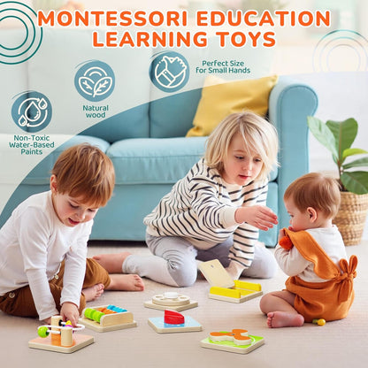 Montessori Busy Board for Toddlers 1-3, 6-in-1 Sensory Activity Cube, Fine Motor Skills Learning Toy with Bead Maze, Gears & Spinner, Quiet Travel Toy for 1 Year Old Boy and Girl Gifts