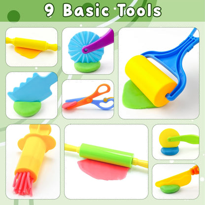 Dough Tools for Kids,9-Piece Kids Clay and Dough Tool Kit– Includes Roller, Rolling Pins, Cutting Tools, Safe Scissors & Plastic Knife for Fun DIY Craft Activities