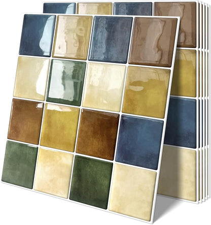 Thick Kitchen Peel and Stick Backsplash Tiles Square Self Adhesive Wall Tile Colorful (10-Sheet,12"x12")