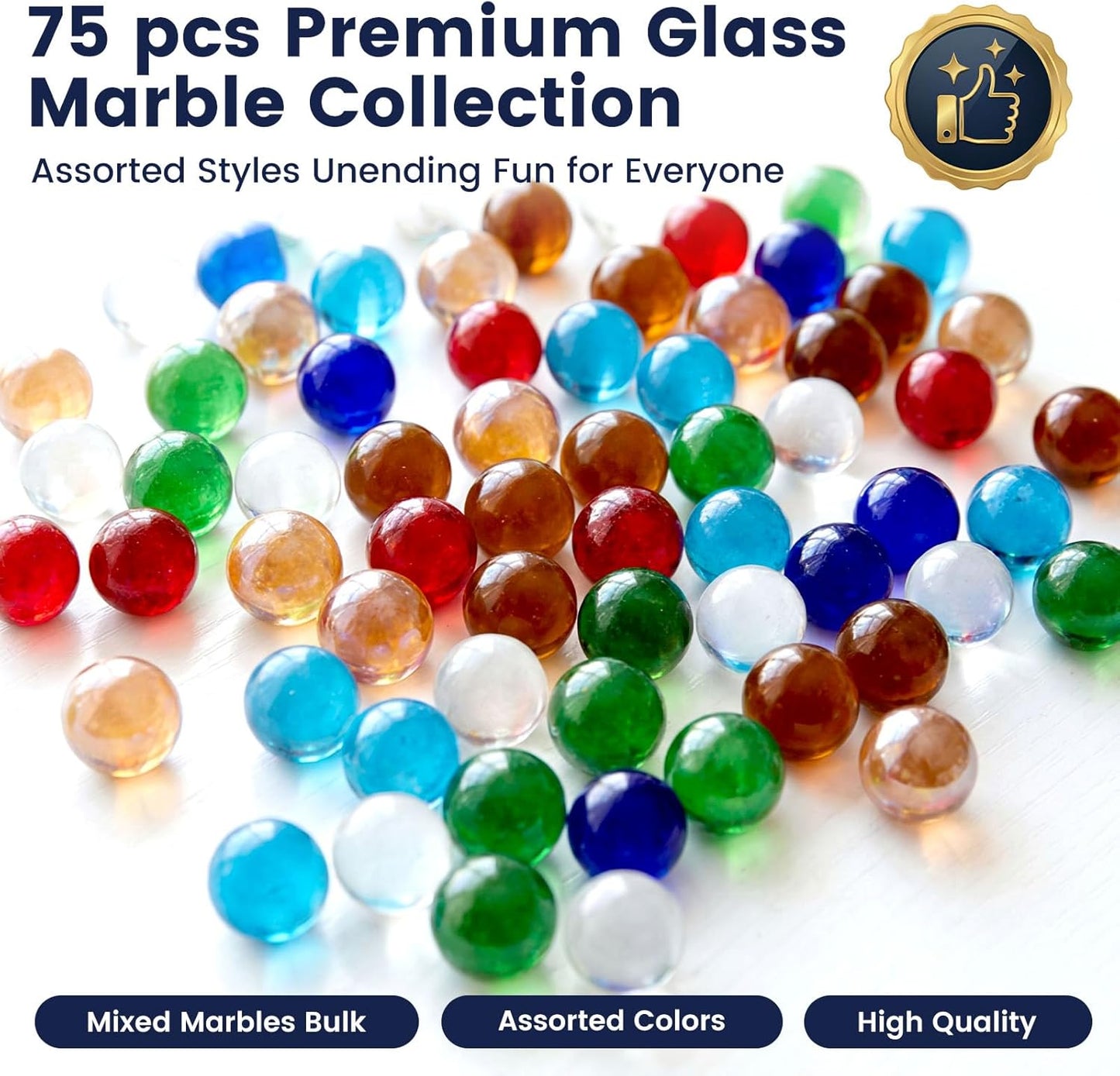 SallyFashion 75PCS Glass Marbles, 0.63 Inches Clear Marbles, for Kids Marble Run, Board Marble Racing Toys, Vase Fillers, DIY Home Decorations