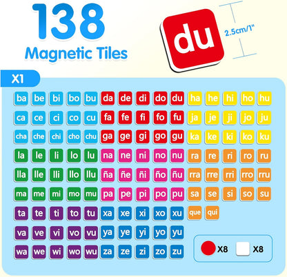 Spanish Learning Phonics Magnetic Letter Tiles, Learn Spanish Spelling Reading Games Phonics Manipulatives for Kids, Fridge Magnets Speech Therapy Homeschool Classroom Learning Activity