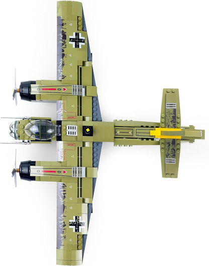 General Jim's WWII Iron Empire JU-88 Bomber Plane Building Blocks Set, 559 Pieces German Twin-Engine Aircraft Model w/Display Stand, Detailed WWII Airplane Compatible w/Major Brick Brands | GJ-WW2GB