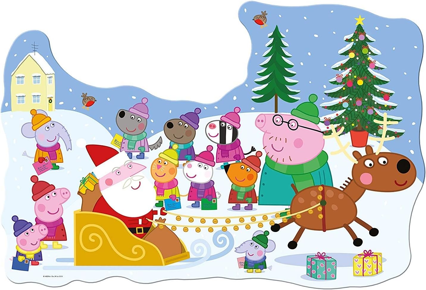 Ravensburger Peppa Pig: Christmas 32 Piece Giant Shaped Floor Jigsaw Puzzle and Door Hanger for Kids - Screen-Free Activity Boosts Concentration and Focus