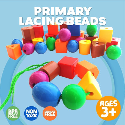 Skoolzy Lacing Beads 30 Pcs for Montessori Toys for 3 Year Old and Toddler Crafts Ages 2-4 with Beads for Kids Learning and Travel Activities Fine Motor Skills Toys