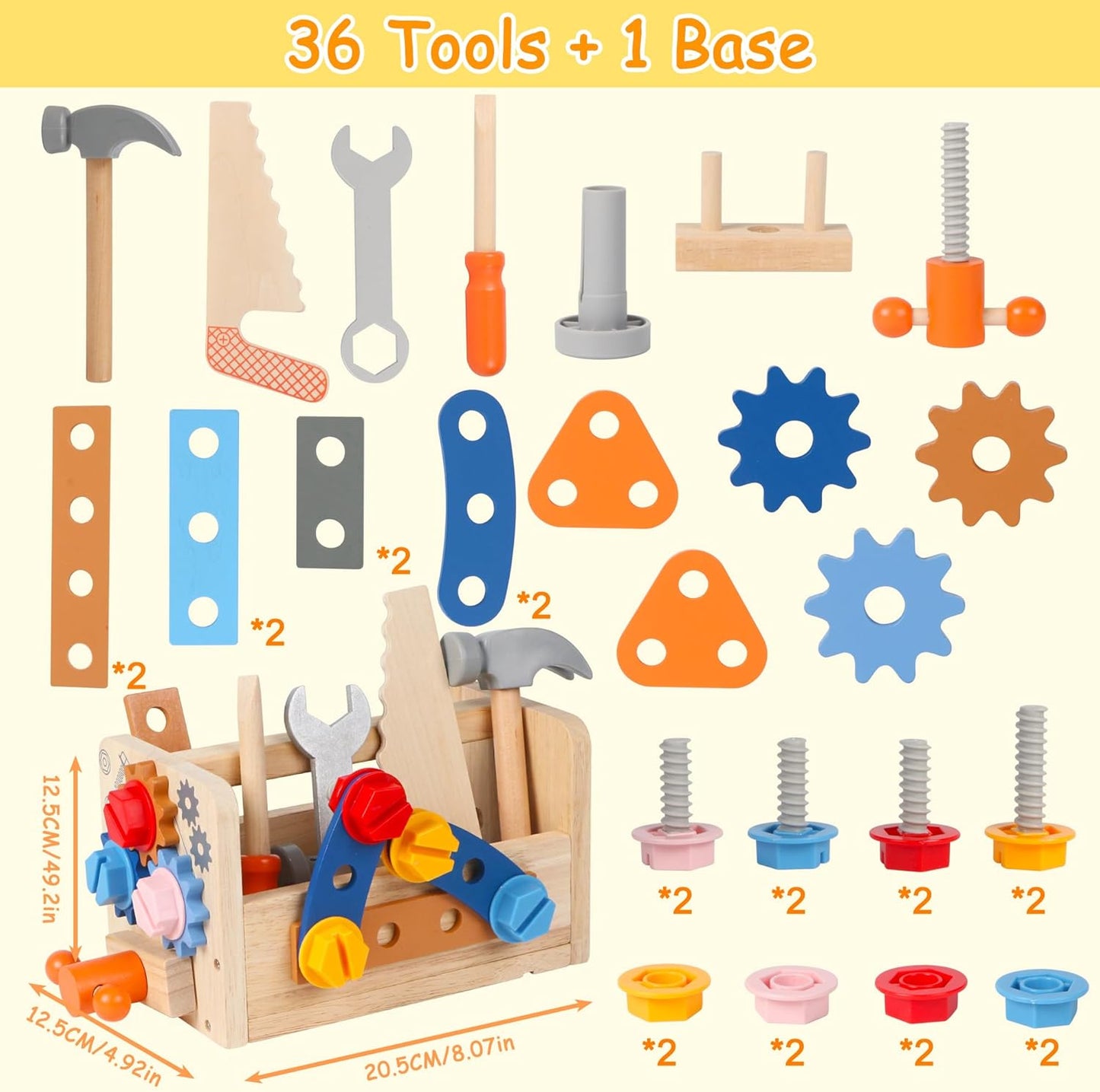 Wooden Kids Tool Set with Electric Screwdrivers, 91PCS Educational STEM Construction Toys, Wooden Tool Bench Montessori Toy Tool Box for 3 4 5 YO Boys & Girls Birthday Gift (91Pcs)