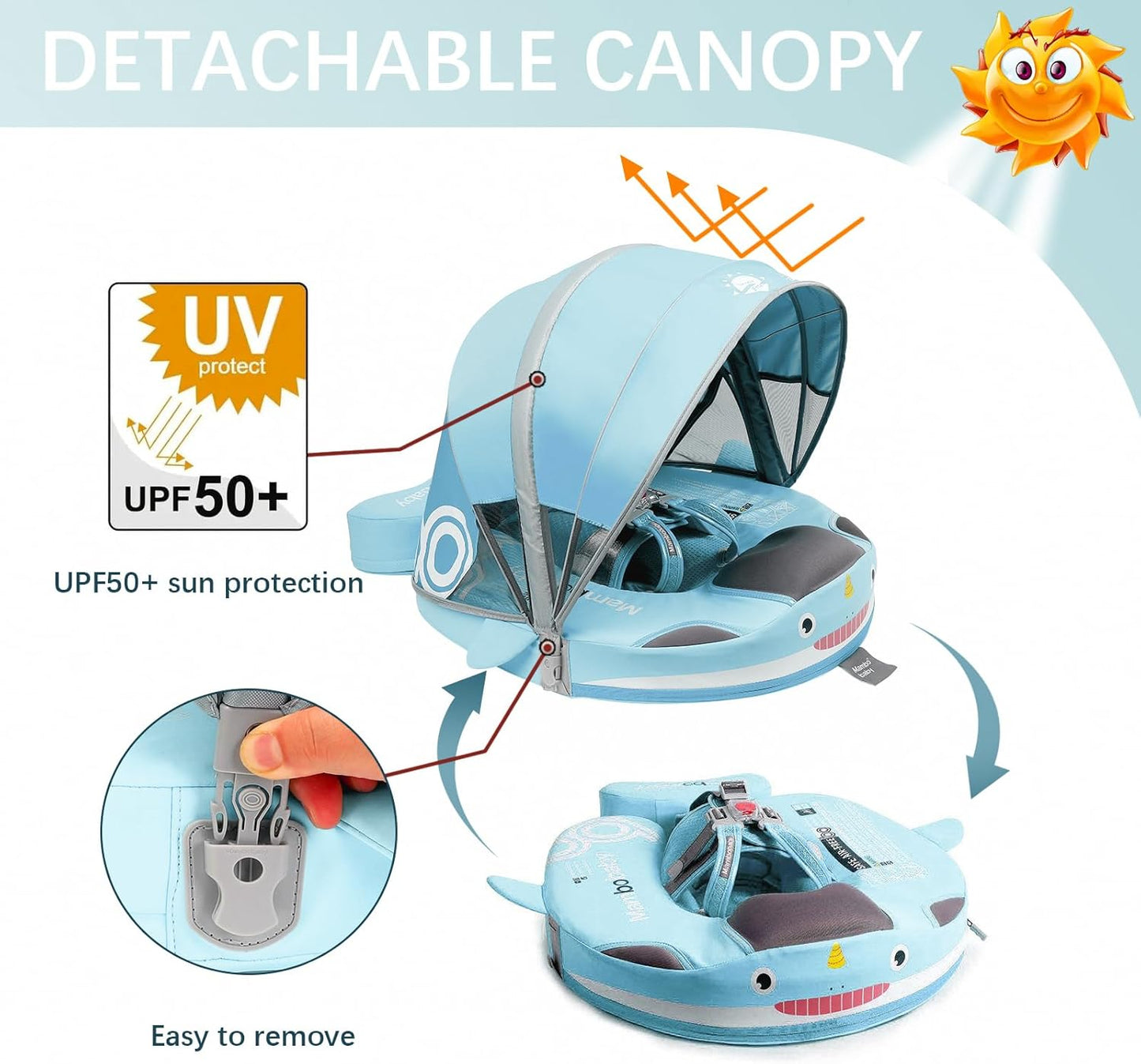 Baby Pool Float with UPF50+ 3D Adjustable Canopy, Add Tail Mambobaby Float Non Inflatable Infant Floats for Pool, Cartoon Narwhal Baby Floats (NPink with Canopy-U05NPCTLUROHML01U05)