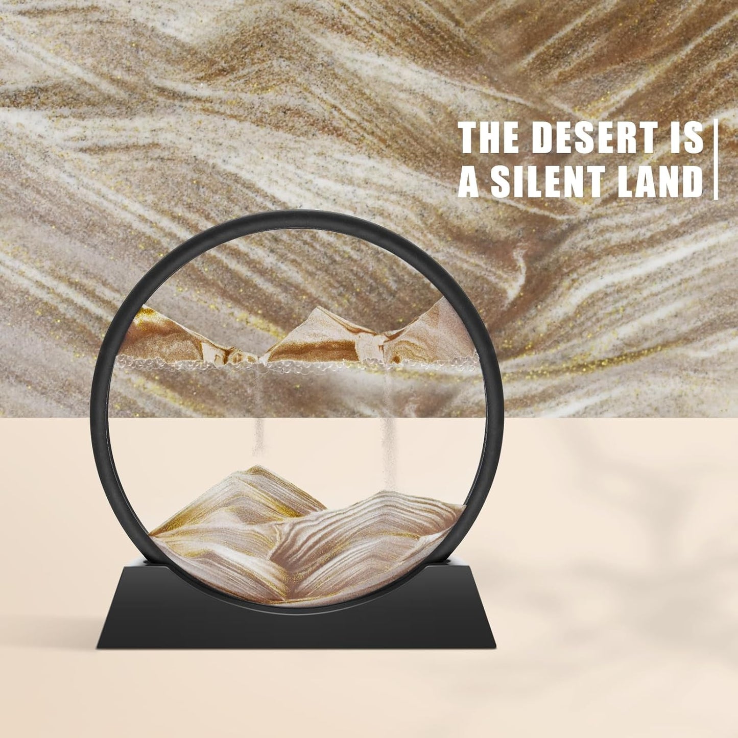 Wai Danie Moving Sand Art Picture 3D Hourglass Deep Sea Sandscape Liquid Motion Display Painting Flowing Sand Frame Relaxing Desktop Home Office Work Decor (Black, 12 Inches)