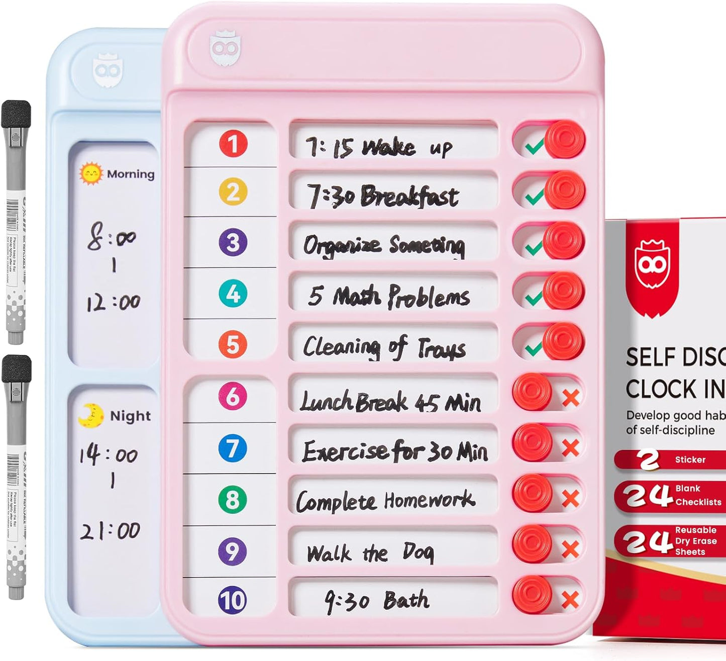 Magnetic Chore Chart for Kids, ADHD Tools for Kids to Do List Checklist Task Board Routine Chart Visual Schedule for Fridge with 10 Sliders and Magnetic Marker - White