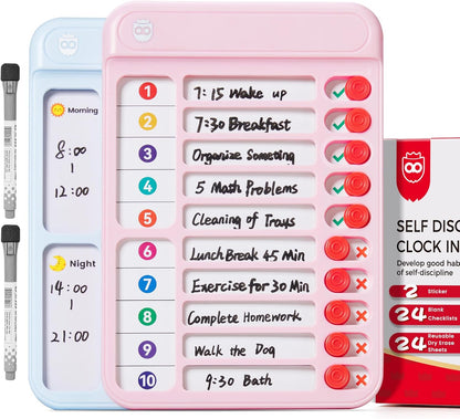 Magnetic Chore Chart for Kids, ADHD Tools for Kids to Do List Checklist Task Board Routine Chart Visual Schedule for Fridge with 10 Sliders and Magnetic Marker - White