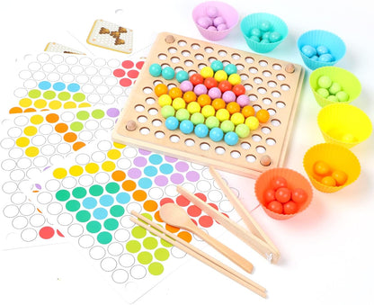 Kids Wooden Toy, Children's Toys for 3 Years Old, Montessori Board, Fine Motor Early Education Color Recognition Chopsticks Clip Beads Hands Brain Training