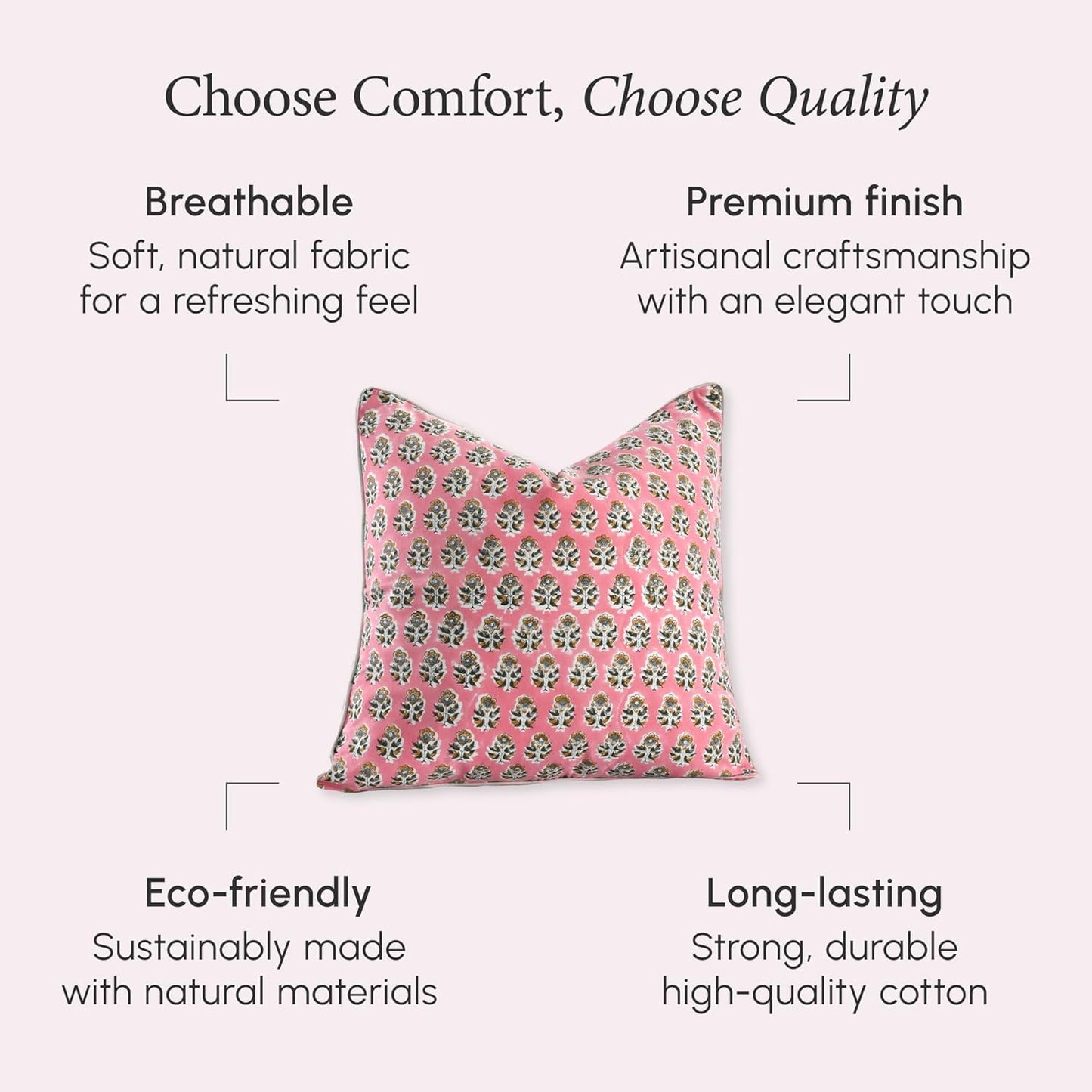 CPC 100% Cotton Throw Pillow Covers 18x18 Inch, Set of 2 Green Block Print Pattern Couch Pillow, Cute Boho Decorative Pillows for Living Room, Bedroom with Hidden Zipper- Agate Green