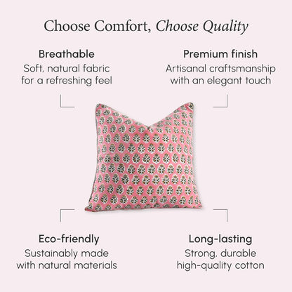 CPC 100% Cotton Throw Pillow Covers 18x18 Inch, Set of 2 Green Block Print Pattern Couch Pillow, Cute Boho Decorative Pillows for Living Room, Bedroom with Hidden Zipper- Agate Green
