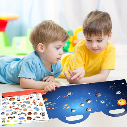 ASTARON Reusable Sticker Book for Toddlers, 88 Pcs Dinosaur Stickers Road Trip Activities Car Airplane Activities Travel Toys for Kids, Kids Quiet Time Activities (2-6 Age)