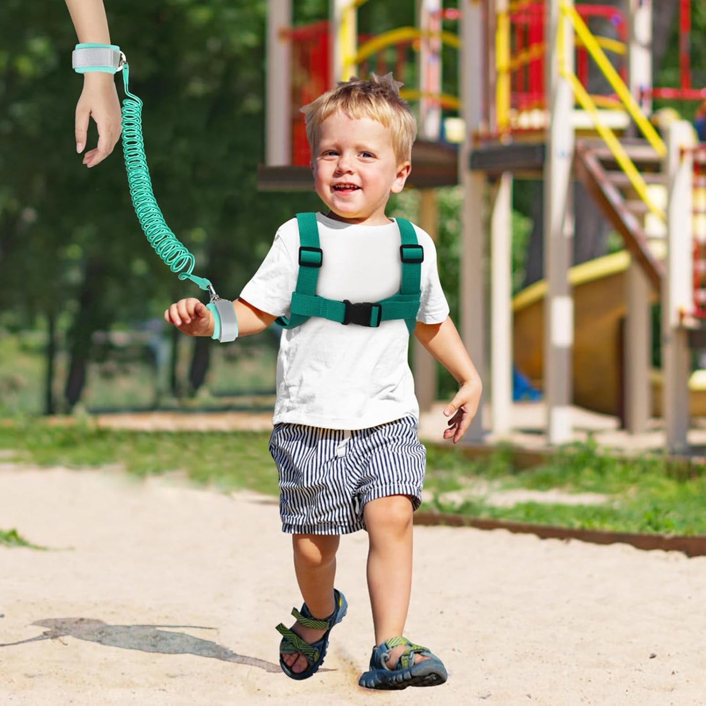 3 in 1 Toddler Harness Leash + Baby Anti Lost Wrist Link, Accmor Cute Dinosaur Child Safety Harness Tether, Kids Walking Wristband Assistant Strap Belt for Parent Boys Outdoor Activity (Black)