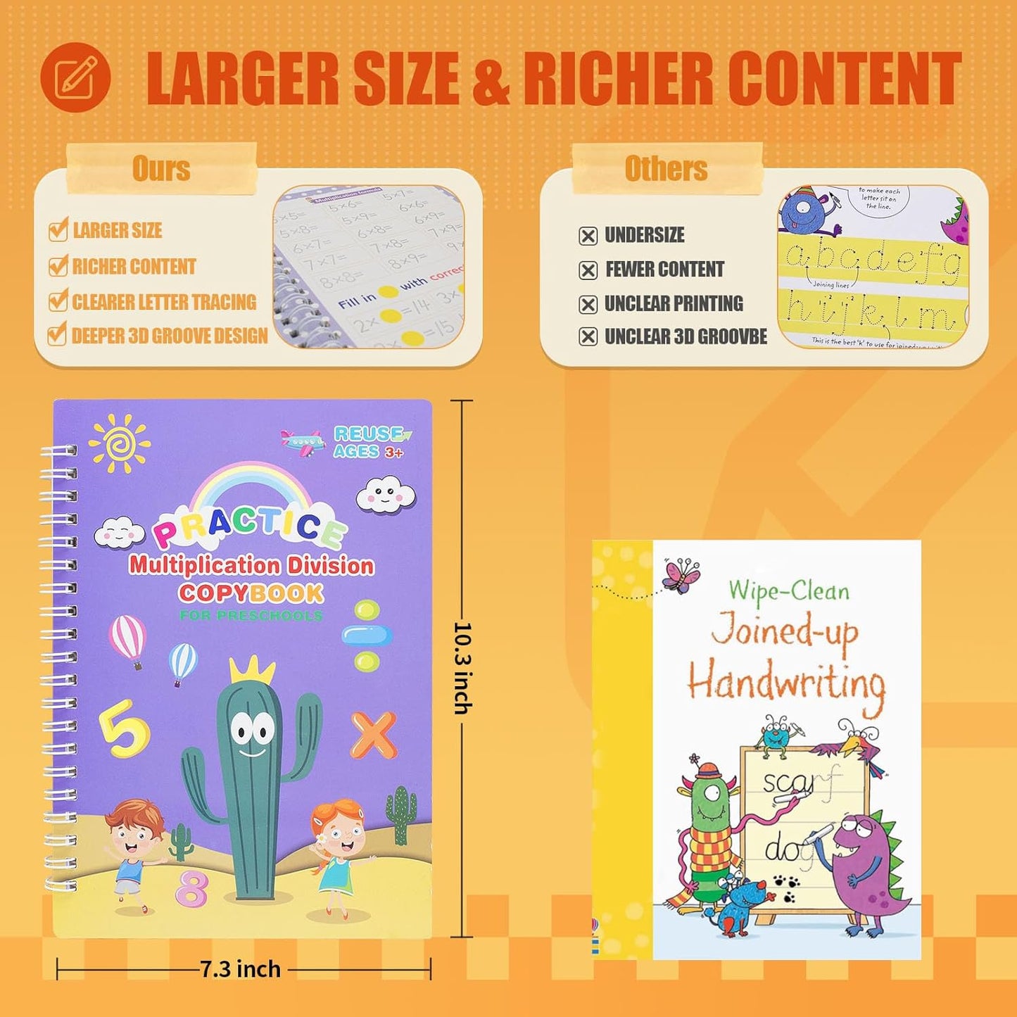 BYFWH Magic Groove Practice Copybook for Kids, Reusable Writing Practice Books, Grooved Handwriting Book Set for Kid Ages 3-8 Calligraphy 5.59 * 7.91 (5 Medium Books with Cactus Pens & Gift Box)