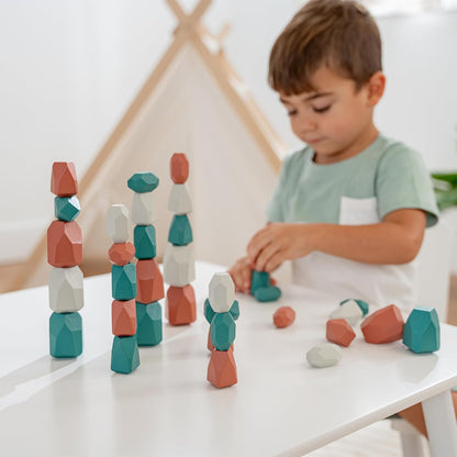 Comfy Cubs Stacking Rocks 36 Pieces, 36 Months+, Educational Toddler Stacking Blocks, Promotes Imagination, Balance & Fine Motor Skills - Wooden Rocks Sensory Toys Gift for Kid, Neutral Pack