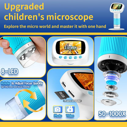 Microscope for Kids & Video Camera, Kid Science Toys，Handheld Digital Microscope，STEM Educational Toy for Wonder Quest，Magnifying Glass for Bugs，Birthday for Boys and Girls (Light Blue) (Blue)