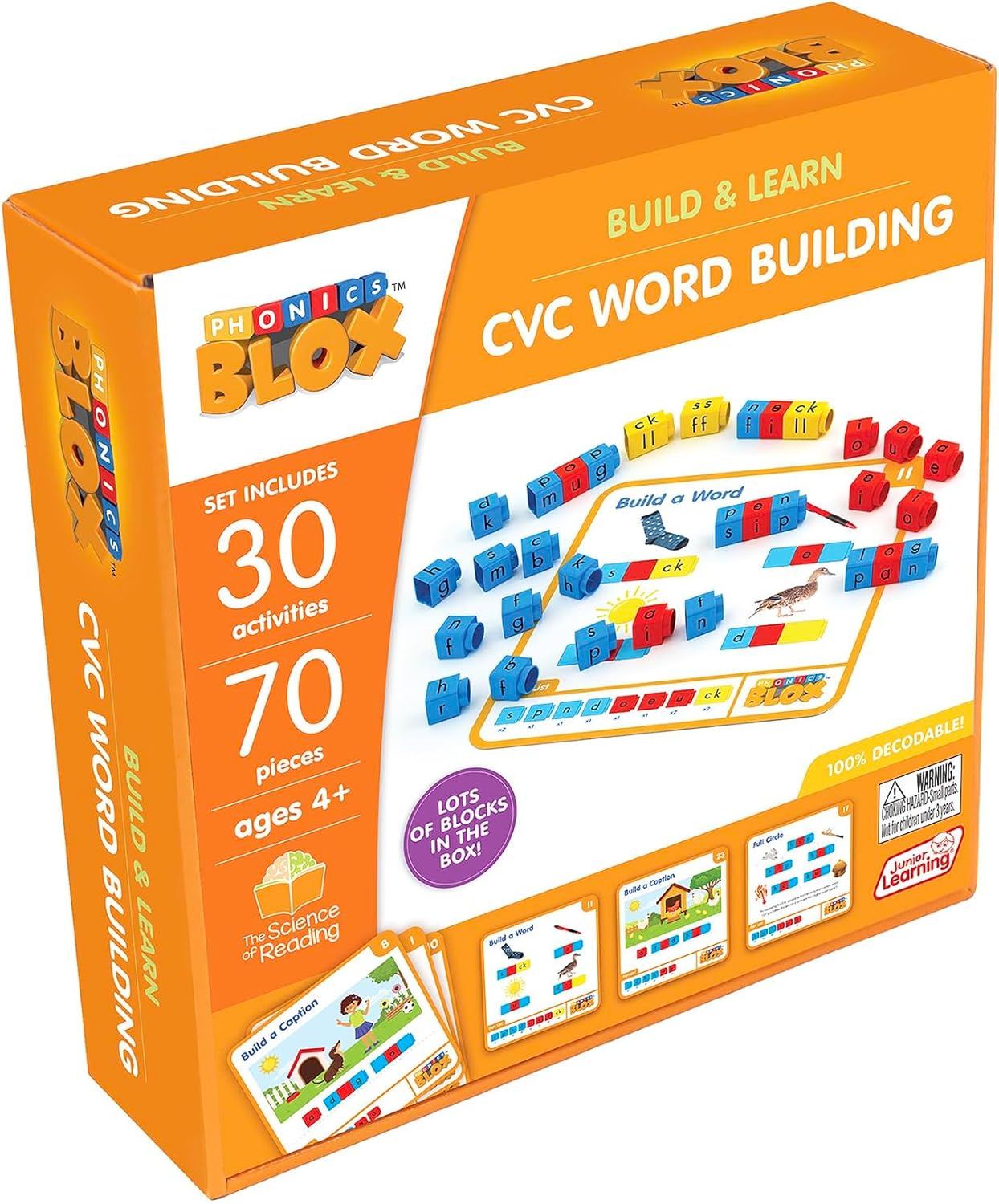 Junior Learning: Rainbow Phonics Blox: CVC Word Building - Phase 2-30 Activity Cards, Color Coded Blocks, Learning, Reading Development, Kids 4+