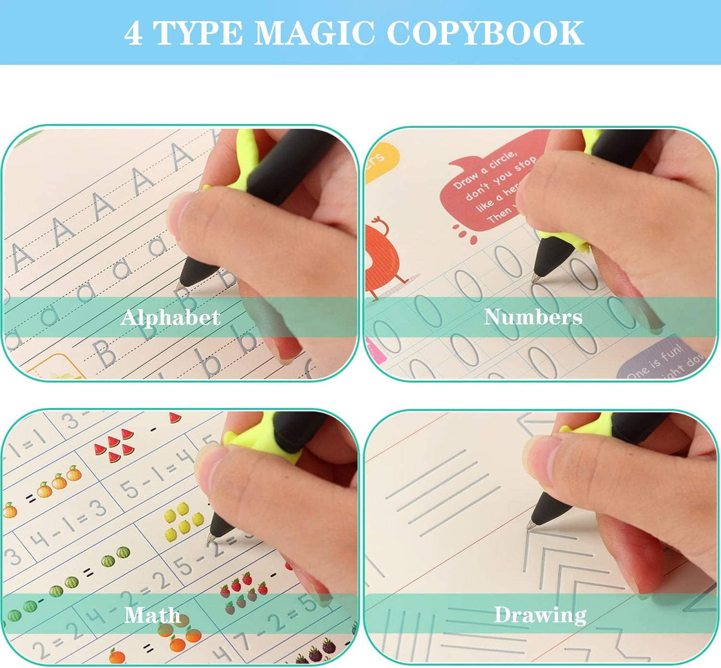Magic Grooved Writing Practice for Kids,Disappearing Ink Handwriting Book, Writing Practice for Kids Age 3-5 Calligraphy