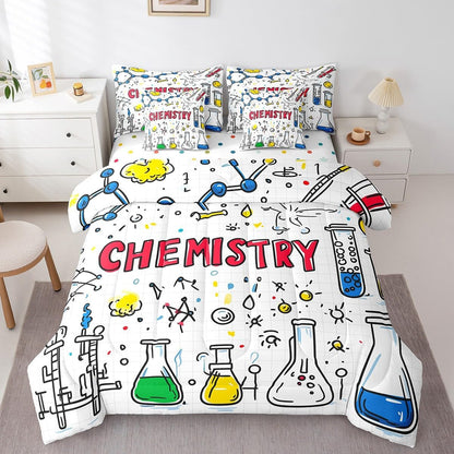 Erosebridal Chemical Equation Bed in a Bag Queen Comforter Set 7 Piece,Chemistry Bedding Sets Science Students Learning Gift Sheet Set with Comforter,Molecular Formula Education Bed Set - Colors A