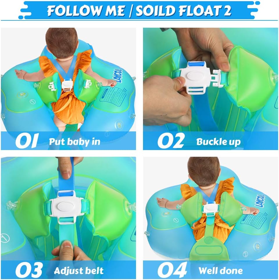 LAYCOL Baby Pool Float with Canopy UPF50+, 5 Point Safety Buckle No Flip Over, Inflatable Toddler Floaties Infant Pool Floats with Double Air Chambers, Baby Beach Essentials/Traval for 3-36M