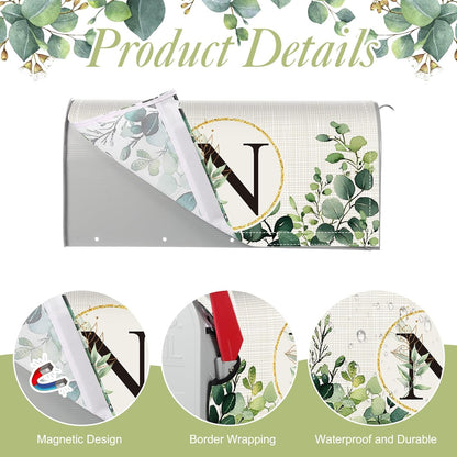 Tiamon Monogrammed L Mailbox Covers Magnetic Eucalyptus Welcome Letter Box Wrap Standard Size 21x18 Inch Spring Summer Leaves Mailbox Decor Eucalyptus Letter Numbers Decoration for Outdoor Garden Yard