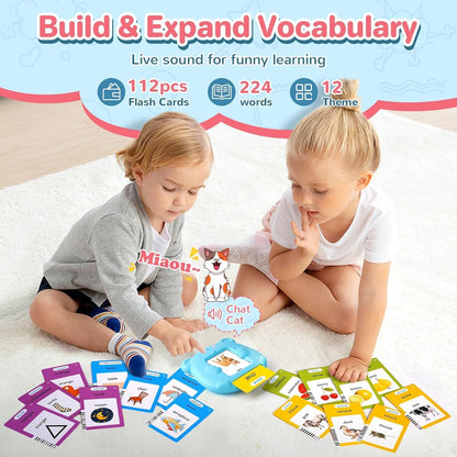 Spanish & English Talking Flash Cards for Toddler, Bilingual Flash Cards Learning Montessori Toys with 224 Sight Words, Speech Therapy Toys for Children Sensory Preschool Education