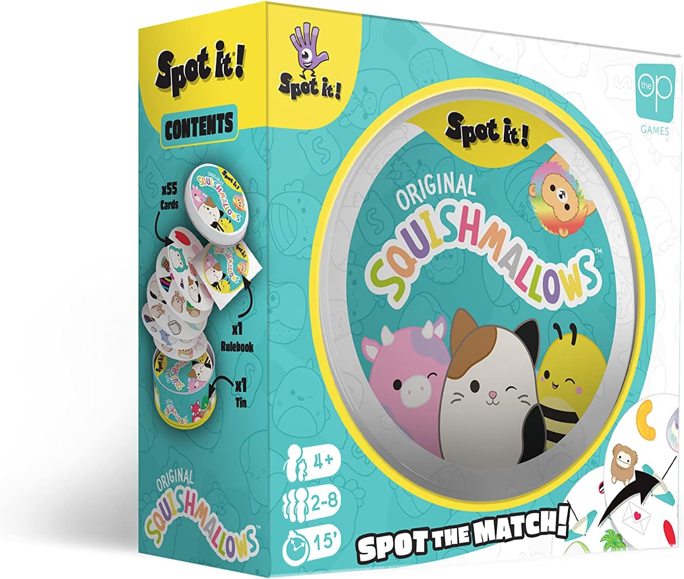 Spot It! Squishmallows | Fun Card Game for Kids and Adults | Featuring Mila The Elephant or Cailey The Pink Crab and More | Licensed Squishmallows Game
