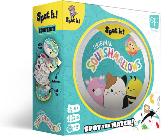 Spot It! Squishmallows | Fun Card Game for Kids and Adults | Featuring Mila The Elephant or Cailey The Pink Crab and More | Licensed Squishmallows Game