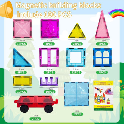 Magnetic Tiles Road Set, Magnet Tiles for Kids Ages 3-5 4-8 5-7, Magnetic Building Blocks Montessori Educational STEM Creativity Toys 3+ Year Old Boys & Girls Toddlers Kids Christmas Birthday Gifts