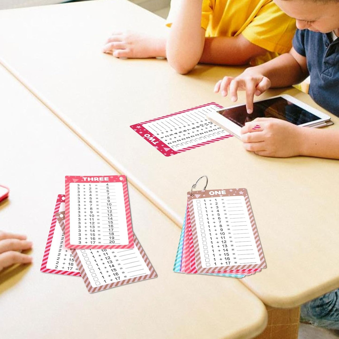 17 Pcs Addition Flashcards 0-16, Times Table Flash Cards with 2 Dry Erase Markers 2 Rings for Kids 1st to 3rd Grades Multiplication Game Supplies