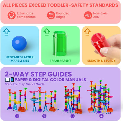 MaxTronic Marble Run Kit for Kids,Upgrade Marble Maze Kit 16mm Marbles 109pcs Building Blocks STEM Learning Toys Christmas Birthday Gift for Kids Aged 3-12