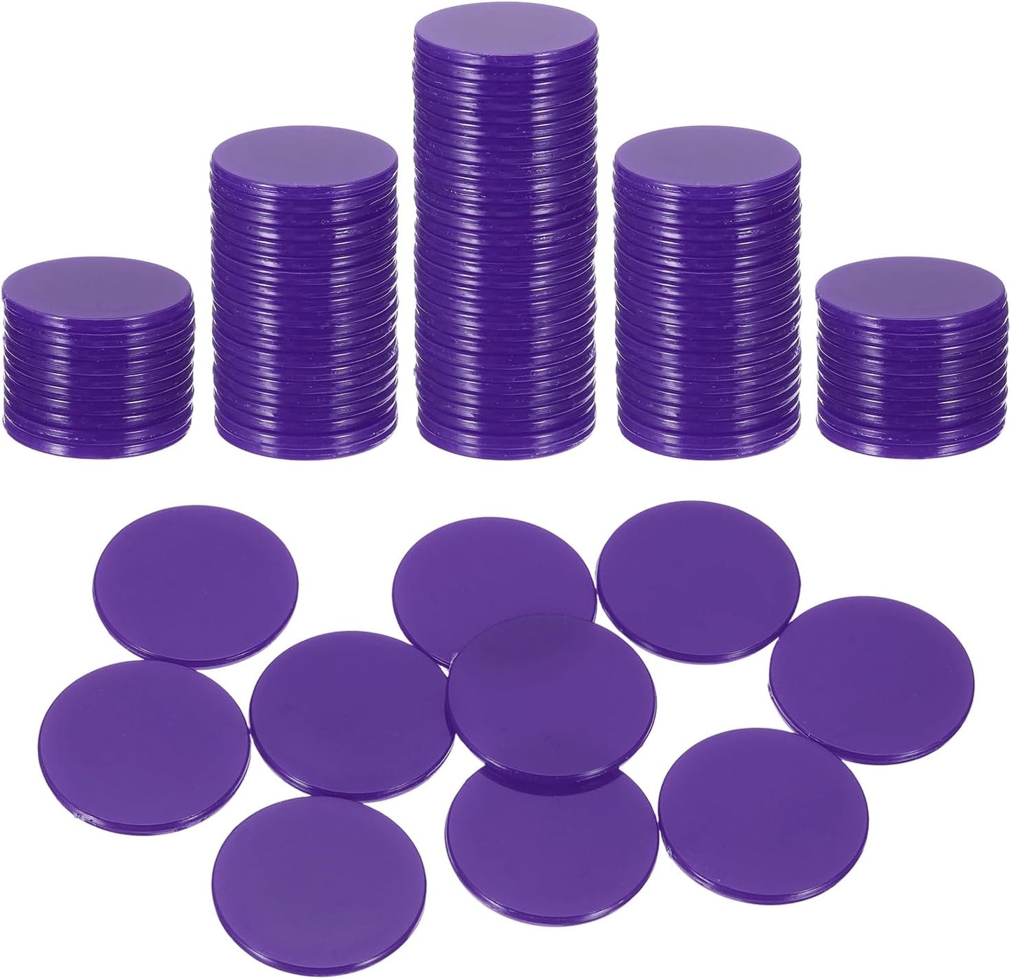 uxcell 100Pcs 1 Inch Poker Chips, Plastic Bingo Chips Learning Counters Counting Counters Disks Markers Opaque Game Tokens for Game Play Math Counting, Purple, Flat
