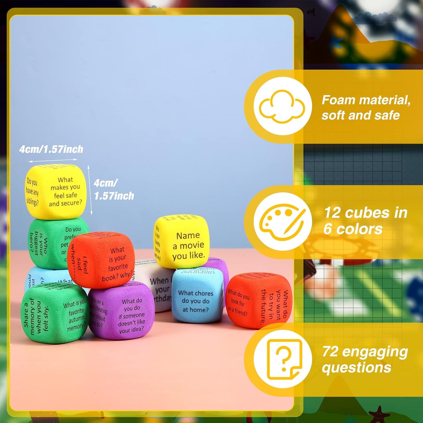 Hanaive 12 Pcs Learning Conversation Cubes Social Emotional Learning Dice Family Dice Game Speech Therapy School Counselor Supplies for Kids Teacher Family Classroom(Foam)