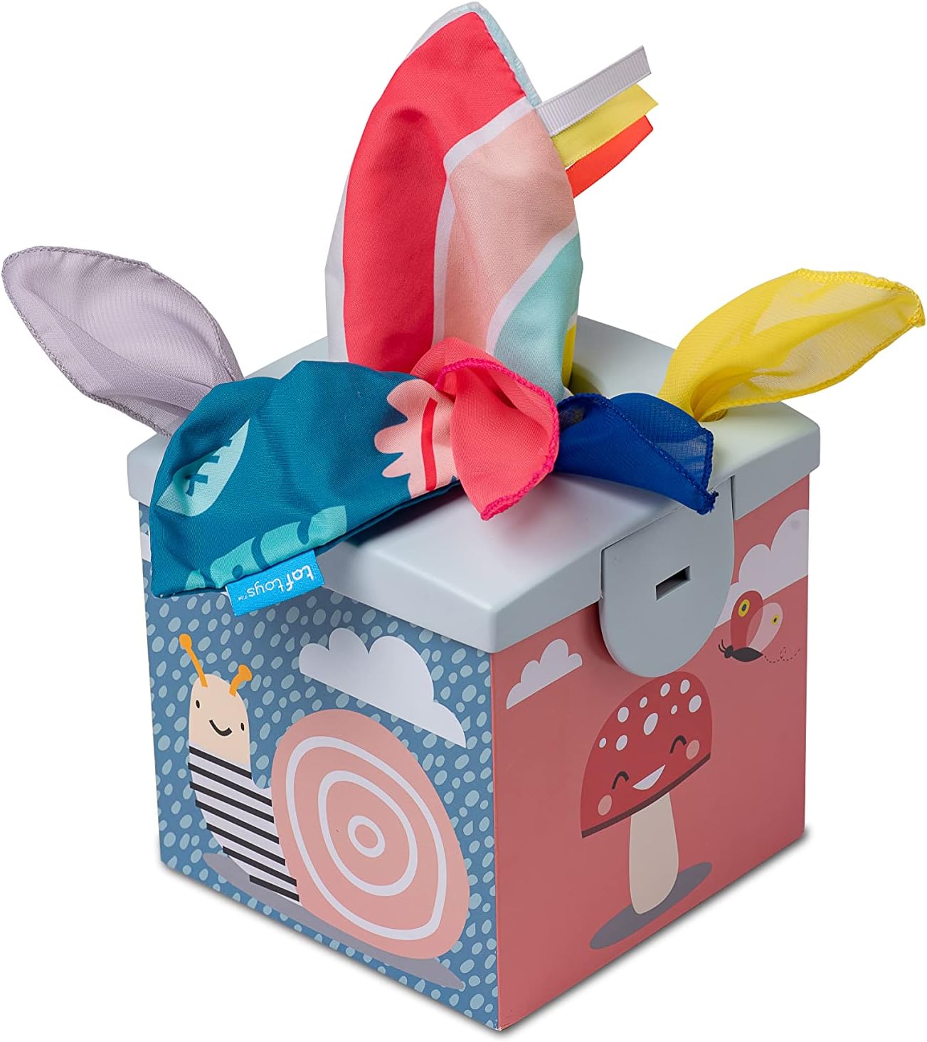 Taf Toys Baby Tissue Box Toy Silicone Baby Toys 6-12 Months Montessori Toys Sensory Activity & 10 Tissues for Fine Motor Development Soft Interactive Silicone Learning Cube for 1 Year Old Toddlers