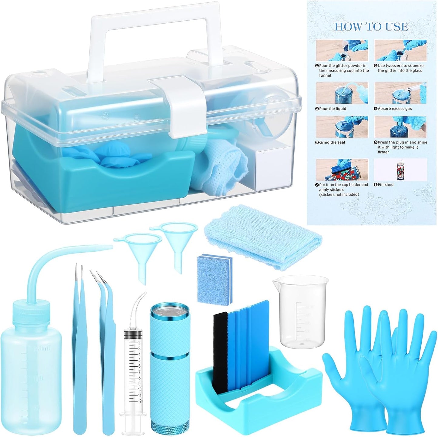 LemonRoad 15 Pcs Snow Globe DIY Tumbler Tool Kit Include Storage Box Squeeze Bottle Funnel Silicone Cup Cradle Measuring Cup Flashlight for Beginner Making Supplies Thanksgiving Day Gifts(Purple)