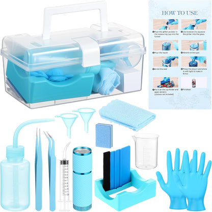 LemonRoad 15 Pcs Snow Globe DIY Tumbler Tool Kit Include Storage Box Squeeze Bottle Funnel Silicone Cup Cradle Measuring Cup Flashlight for Beginner Making Supplies Thanksgiving Day Gifts(Purple)