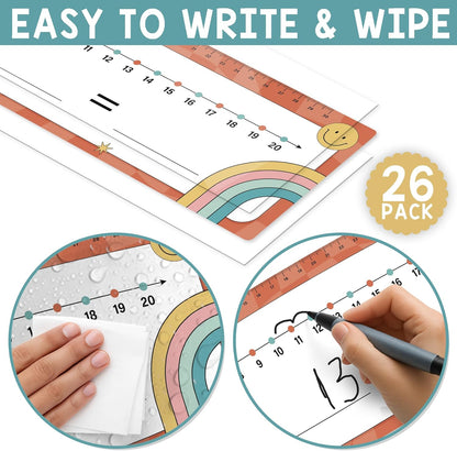 26 Pack Boho Number Line Dry Erase Boards Cards, 14"x4", Double-Sided, 0-10 on One Side & 0-20 on Other Side, Math Manipulatives for Student, Education Classroom Must Haves