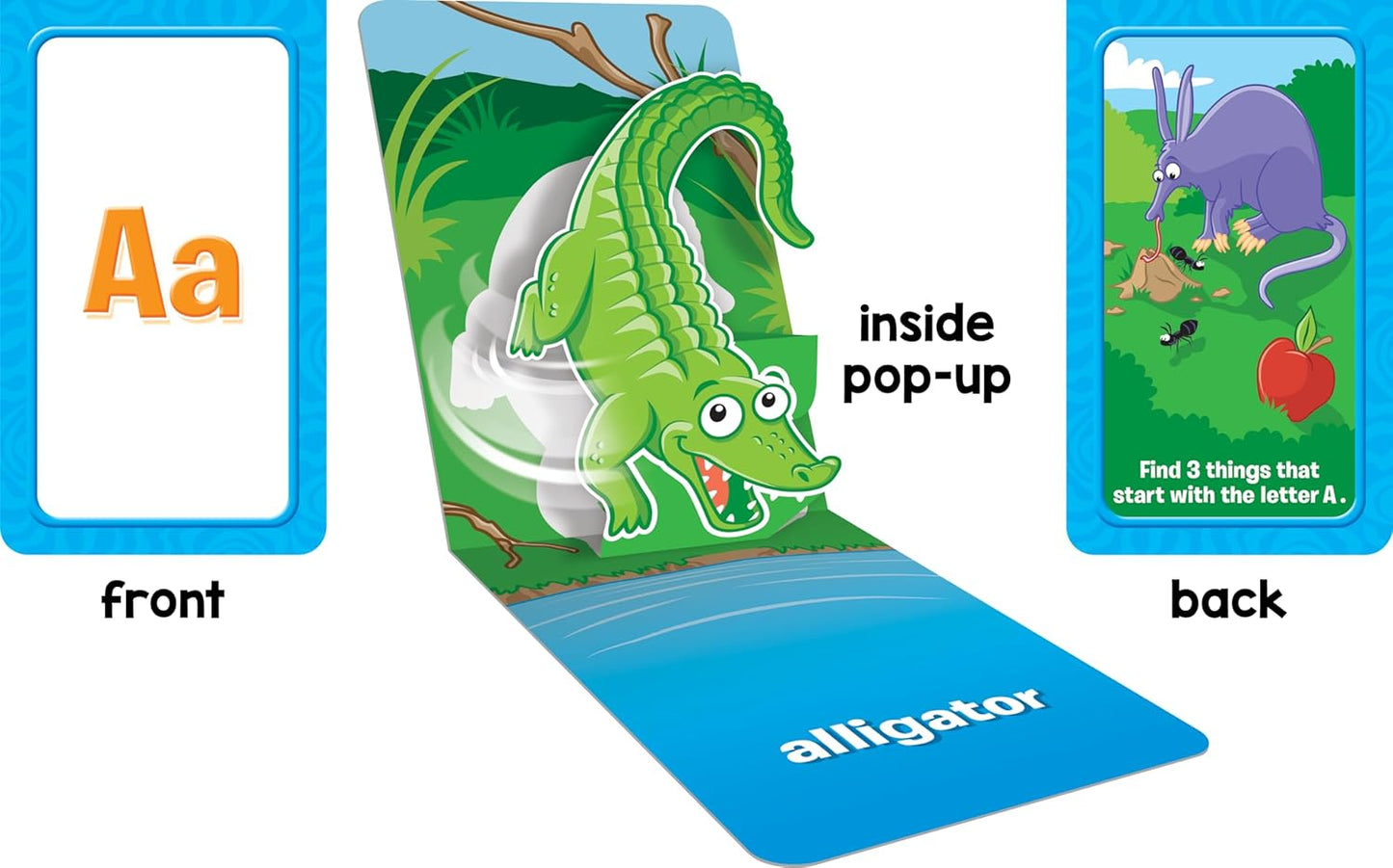 School Zone Animal Alphabet Pop-Up Learning Cards: 26 Interactive Flash Cards, Preschool, Kindergarten, Teach Abc's, Uppercase and Lowercase Letters, Spelling, Beginning Sounds, Ages 3-6