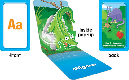 School Zone Animal Alphabet Pop-Up Learning Cards: 26 Interactive Flash Cards, Preschool, Kindergarten, Teach Abc's, Uppercase and Lowercase Letters, Spelling, Beginning Sounds, Ages 3-6