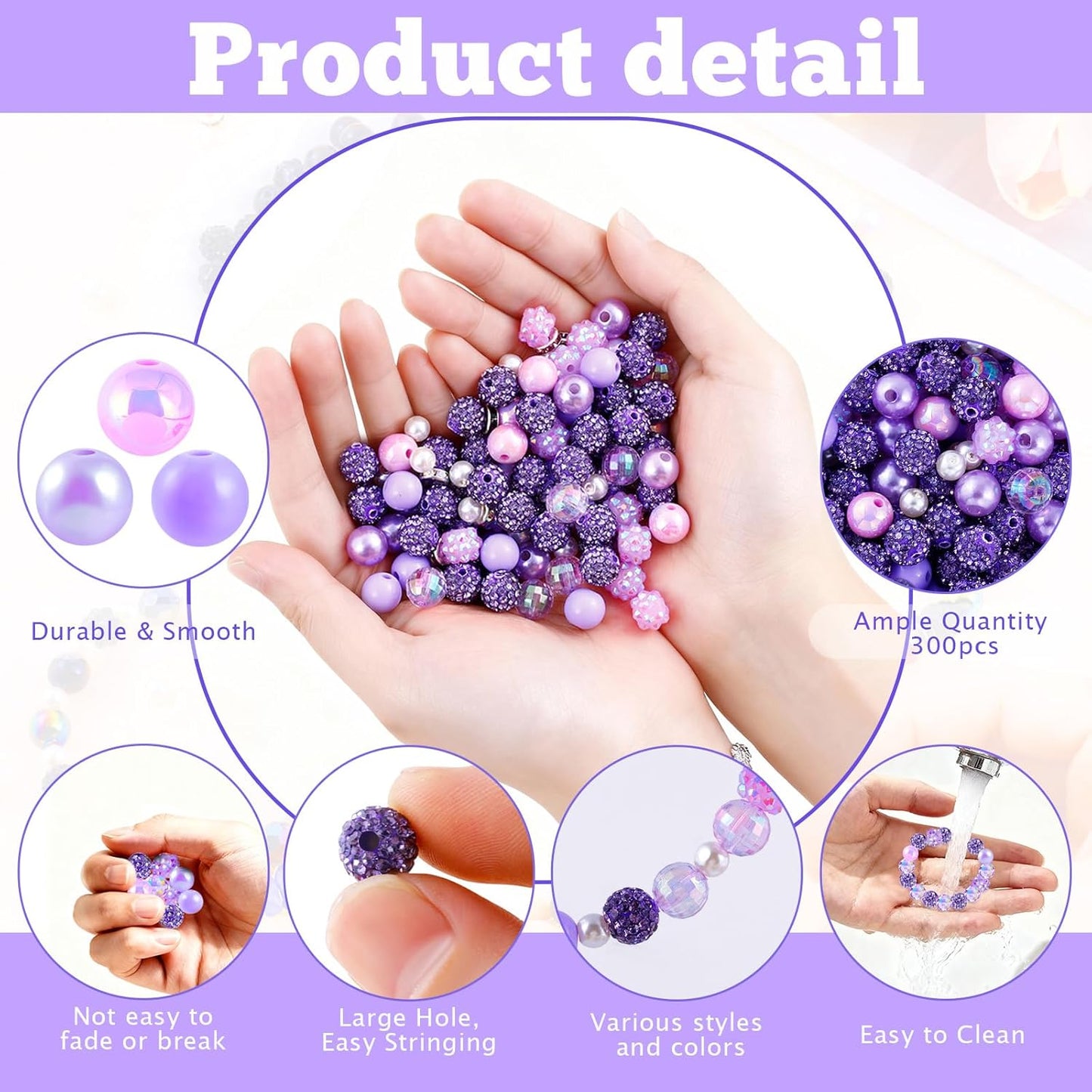 300 Pcs Diamonds Beads for Jewelry Making, Included 10 mm Red Rhinestone Beads for Bracelets, Bubblegum Bead for Pen Making, Pearl and Spacer Bead for Bracelet Necklace Earring Crafting