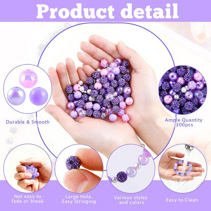 300 Pcs Diamonds Beads for Jewelry Making, Included 10 mm Red Rhinestone Beads for Bracelets, Bubblegum Bead for Pen Making, Pearl and Spacer Bead for Bracelet Necklace Earring Crafting