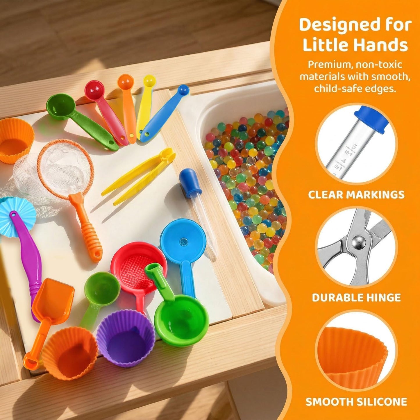 19 Pieces Sensory Bin Filler, Sensory Bin Tools Set with 5 Scoops, Tweezers, Mini Silicone Tong, Scissors Clip, Dropper, Beach Shovels, Funnel, Sensory Bin Accessories Tools
