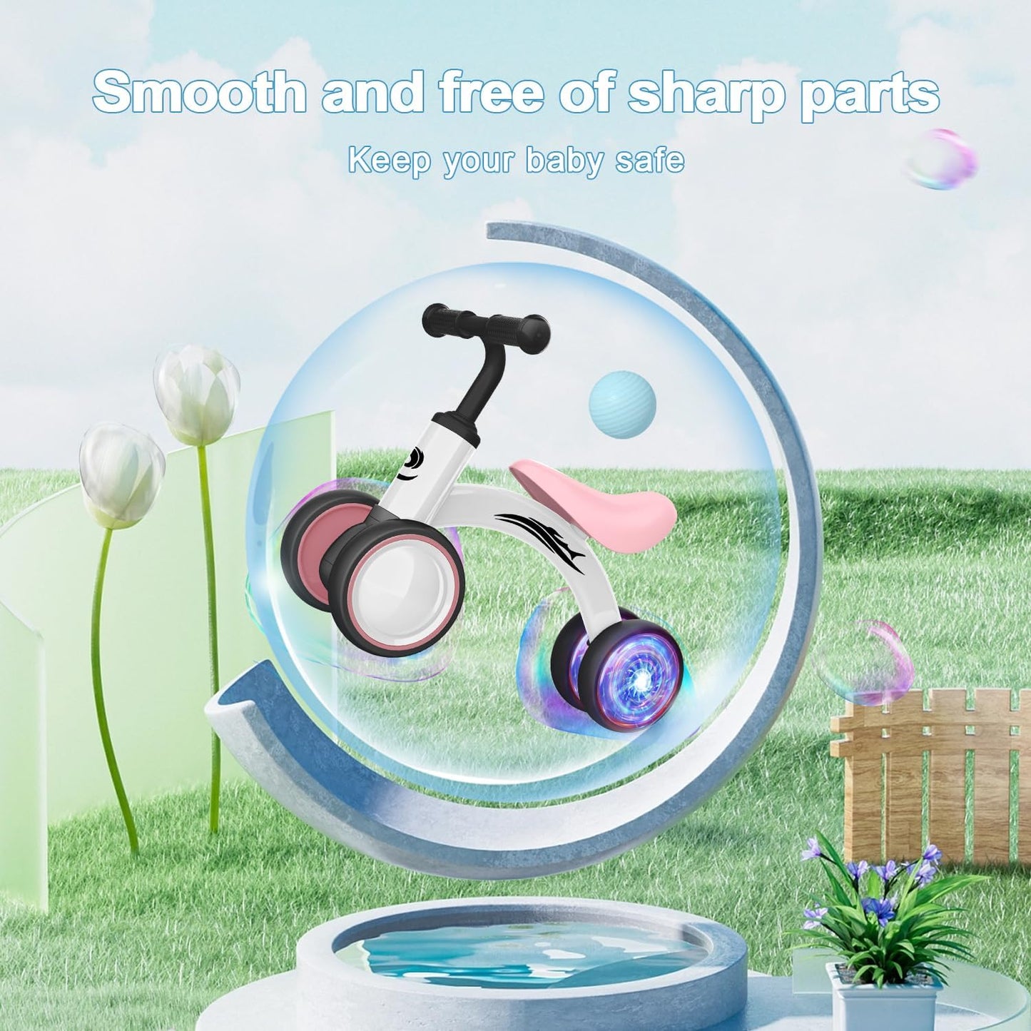 Gamfeiny Colorful Lighting Baby Balance Bike Toys for 1 Year Old Boy Girl Gifts, 10-36 Month Toddler Balance Bike, No Pedal 4 Silence Wheels & Soft Seat First Riding on Toys, 1st Birthday Gifts