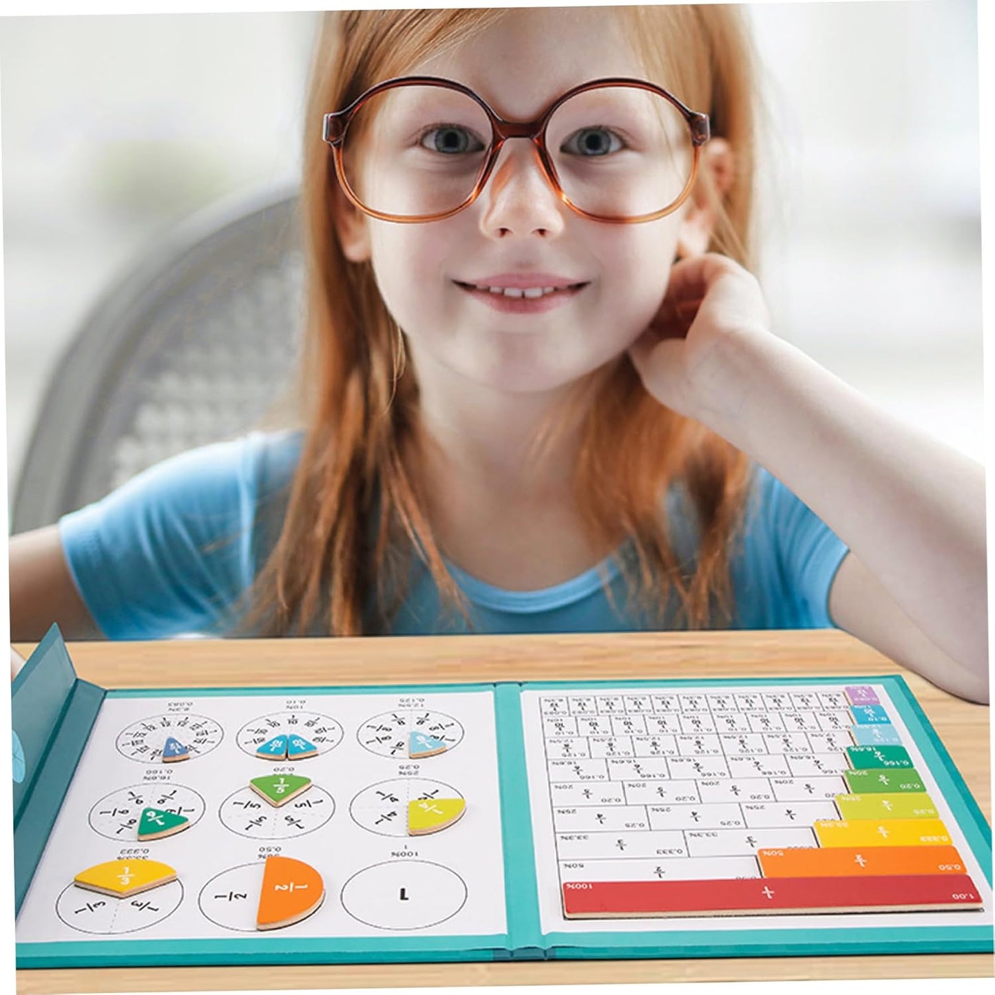 Magnetic Fraction Tiles 1 Set Educational Colorful Fraction Manipulatives with Magnetic Snap Writable Erasable Cute Cartoon Games Math Teaching Tools