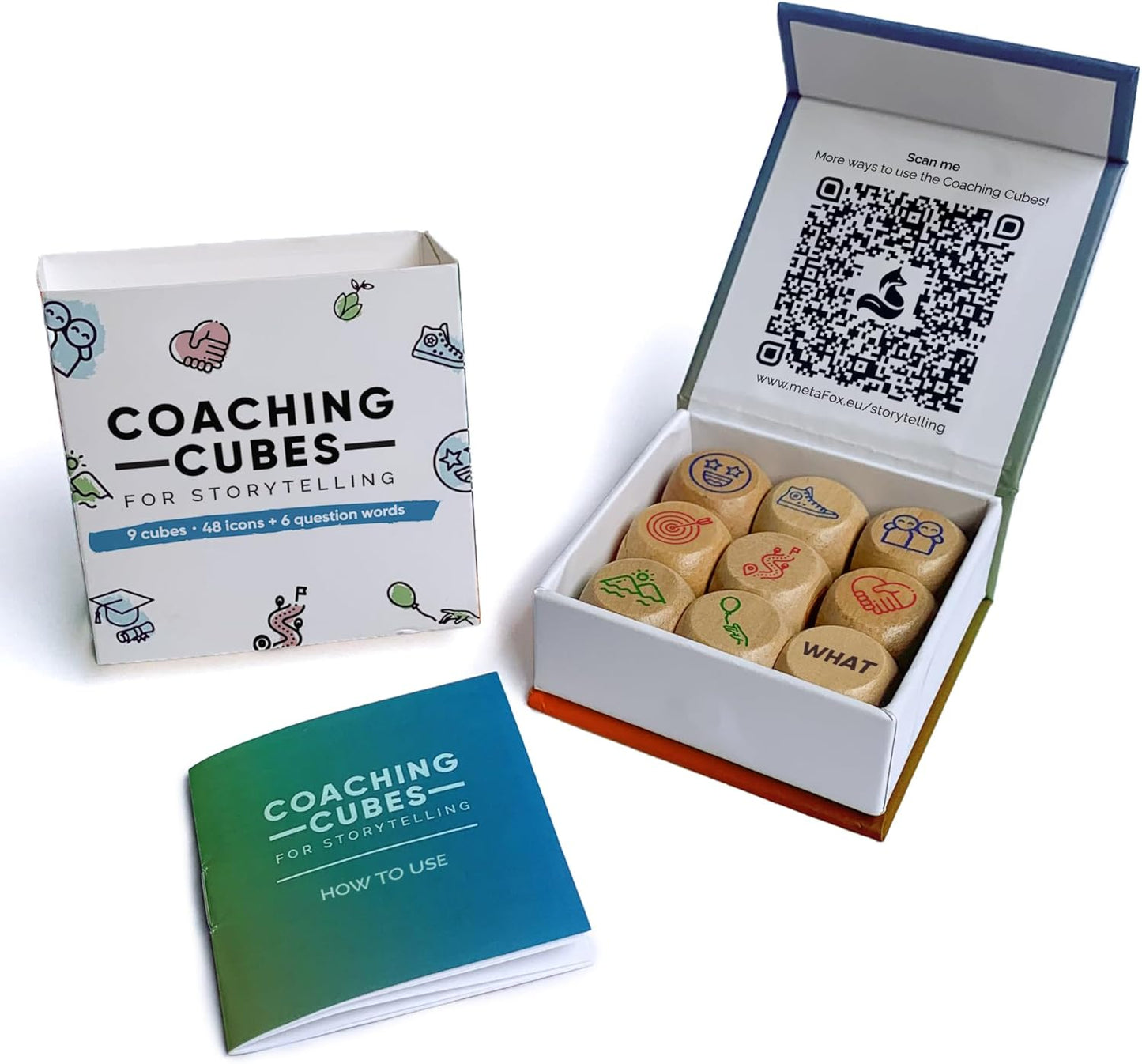 metaFox Coaching Cubes for Storytelling - Engage, Learn and Grow - Mindfulness Dice use as Therapy Materials, School Counselor Supplies, Learning Resources Cubes and Indoor Games for Adults