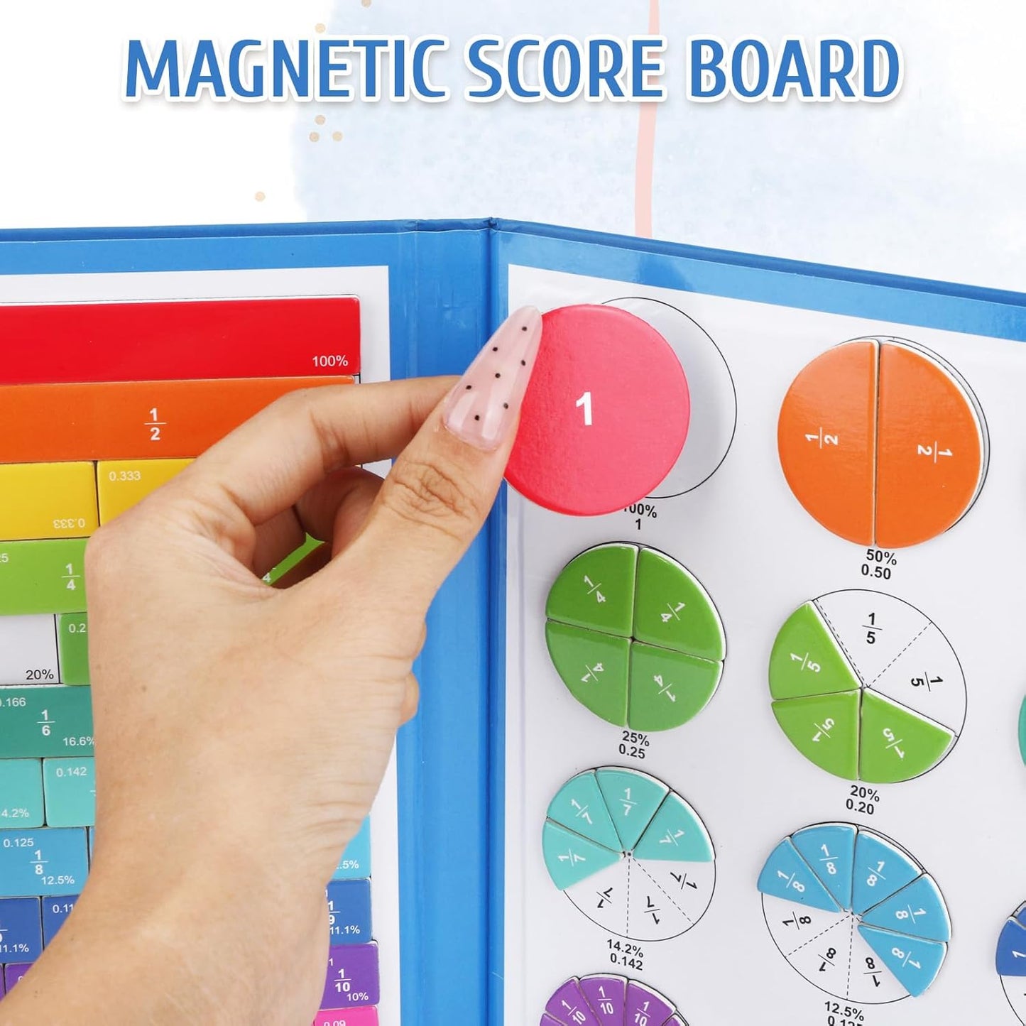 Magnetic Fraction Demonstration Book Educational Puzzle, Magnetic Fraction Tiles & Circles for Kids Math Manipulatives Fractions Tiles Montessori-inspired Score Disk Demonstrator for Elementary School