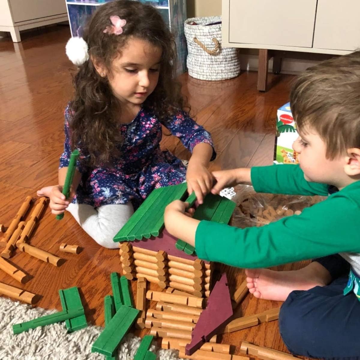 Joqutoys 90 Pcs Wood Building Blocks Toy for Toddlers, Classic Wooden Cabin Log Set Preschool Education Toy, Creative Construction Engineering Educational Toys for 3 4 5 6 Years Boys